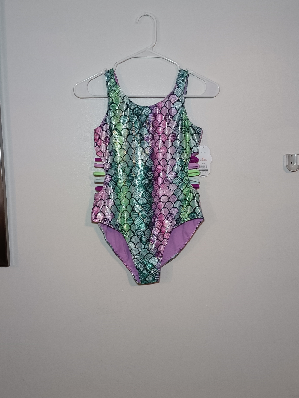 Target Girls' Shimmer Mermaid-Scale One-Piece Swimsuit in Green & Purple